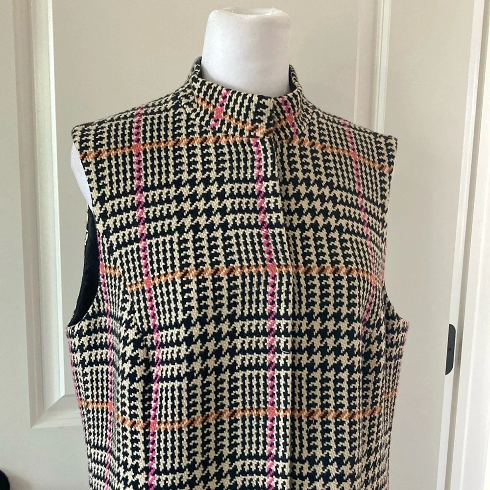 Carlisle Stylish Plaid Houndstooth Sleeveless Vest 10 Black Pink Orange